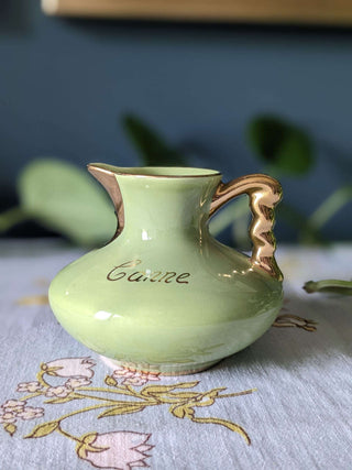 "Canne" Small avocado Green pitcher with gold lustre and handle -  - #tag1# - #tag2# - #tag3# - #tag4# - the Artful Accumulator's Vintage Boutique
