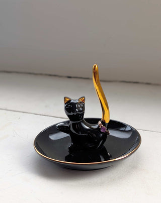 Black & Gold Lustre Kitty Ring Holder