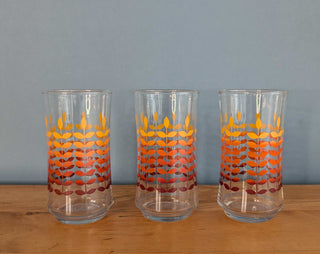 Set of 3, red-orange gradient floral wheat, tumblers