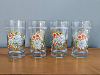 Set of 4 tumblers, blue and red floral, by Firna