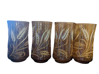 Classic Libbey wheat fields tumblers on amber glass, set of 4