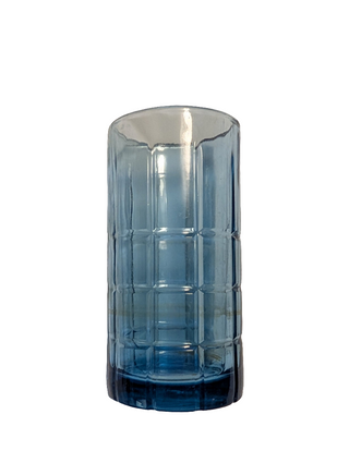 set of 4, tall tumblers with carved design in bluegreen sturdy