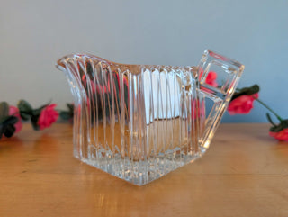 Carved Glass Art Deco Creamer & Sugar by Heisey Glass (sold as a set)