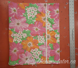 Frances - set of 2 pillowcases - bright pink and orange floral illustration with lace edging