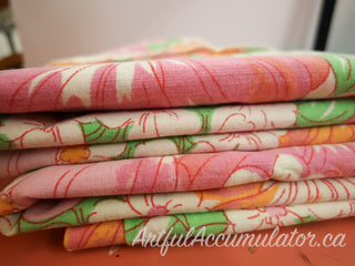Frances - set of 2 pillowcases - bright pink and orange floral illustration with lace edging