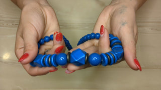 Abstract necklace with painted blue wooden beads - Artful Accumulator Boutique Vintage