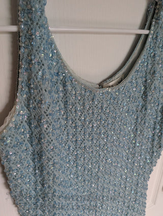 Beaded Wool Dress in a light sky blue yarn with faceted beads woven throughout - Artful Accumulator Boutique Vintage