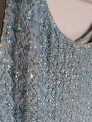 Beaded Wool Dress in a light sky blue yarn with faceted beads woven throughout - Artful Accumulator Boutique Vintage