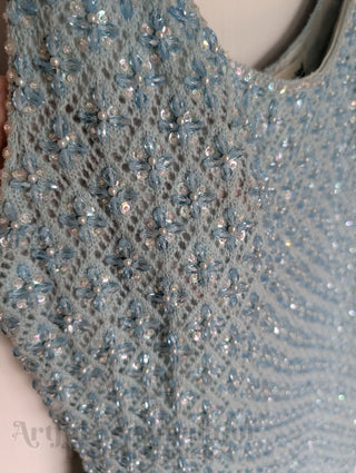 Beaded Wool Dress in a light sky blue yarn with faceted beads woven throughout - Artful Accumulator Boutique Vintage