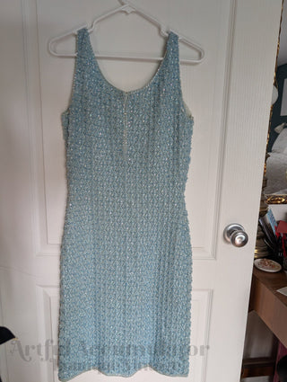 Beaded Wool Dress in a light sky blue yarn with faceted beads woven throughout - Artful Accumulator Boutique Vintage