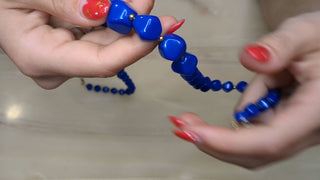 Beautiful cobalt blue faceted chunky beaded necklace with gold beaded spacers - Artful Accumulator Boutique Vintage