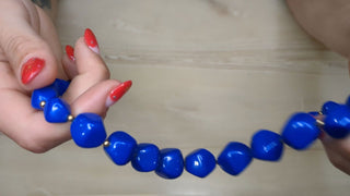 Beautiful cobalt blue faceted chunky beaded necklace with gold beaded spacers - Artful Accumulator Boutique Vintage