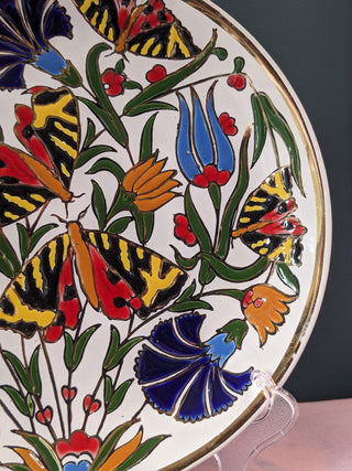 "Butterfly Connection" a handpainted, gilded plate with butterflies, flowers, 3d glaze -  - #tag1# - #tag2# - #tag3# - #tag4# - the Artful Accumulator's Vintage Boutique