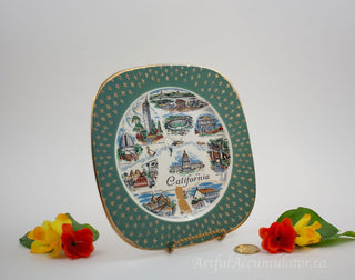 California plate with teal rim and trefoils -  - #tag1# - #tag2# - #tag3# - #tag4# - the Artful Accumulator's Vintage Boutique