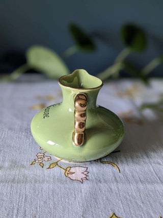 "Canne" Small avocado Green pitcher with gold lustre and handle -  - #tag1# - #tag2# - #tag3# - #tag4# - the Artful Accumulator's Vintage Boutique