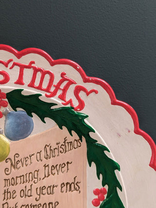 "Christmas + Carol" a pearlescent holiday plate with scalloped edges, hand-painted by Carol -  - #tag1# - #tag2# - #tag3# - #tag4# - the Artful Accumulator's Vintage Boutique