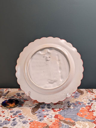 "Christmas + Carol" a pearlescent holiday plate with scalloped edges, hand-painted by Carol -  - #tag1# - #tag2# - #tag3# - #tag4# - the Artful Accumulator's Vintage Boutique