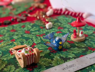 Collection of 4 of Holiday vintage wooden christmas ornaments themed - Artful Accumulator Boutique Vintage