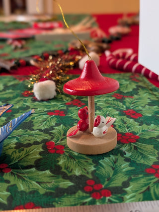 Collection of 4 of Holiday vintage wooden christmas ornaments themed - Artful Accumulator Boutique Vintage