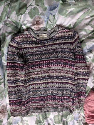 Cotton Country purple patterned thick sweater crew neck - Artful Accumulator Boutique Vintage