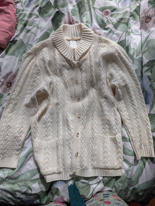 Creamy white knit sweater with pearl buttons - Artful Accumulator Boutique Vintage