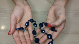 Deep Dark Blue Faceted Plastic Beaded Necklace - Artful Accumulator Boutique Vintage
