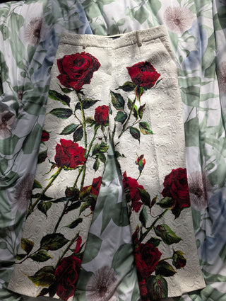 Dolce Gabbana floral rose pants cropped quilted - Artful Accumulator Boutique Vintage