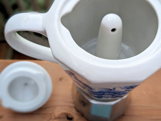 Espresso Maker Percolator with ceramic pot and blue floral decals -  - #tag1# - #tag2# - #tag3# - #tag4# - the Artful Accumulator's Vintage Boutique