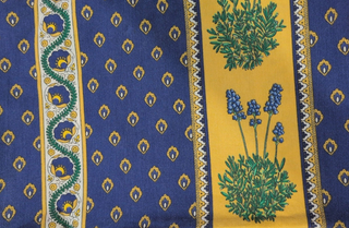Evelyn - Tablecloth - French Provence Deep Purple Blue Yellow Lavender Stripe rectangular - Artful Accumulator Boutique Vintage