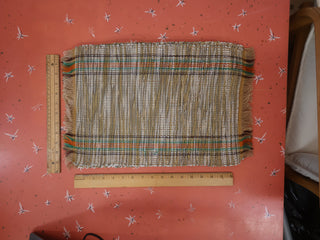 Fall colours woven white brown green orange russet placemats - Artful Accumulator Boutique Vintage