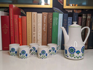 Floral motif Teapot with 5 mini mugs, creamer, and lidded sugar pot, made in Japan -  - #tag1# - #tag2# - #tag3# - #tag4# - the Artful Accumulator's Vintage Boutique