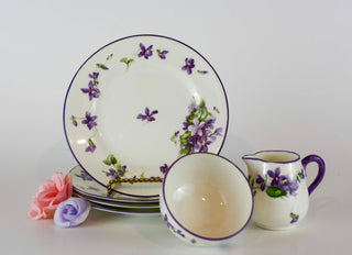 "Forget Me Nots"dessert plates with matching milk & sugar set -  - #tag1# - #tag2# - #tag3# - #tag4# - the Artful Accumulator's Vintage Boutique