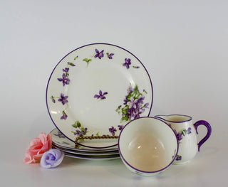 "Forget Me Nots"dessert plates with matching milk & sugar set -  - #tag1# - #tag2# - #tag3# - #tag4# - the Artful Accumulator's Vintage Boutique