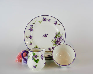 "Forget Me Nots"dessert plates with matching milk & sugar set -  - #tag1# - #tag2# - #tag3# - #tag4# - the Artful Accumulator's Vintage Boutique