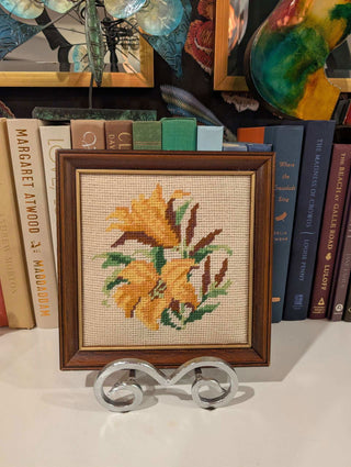 Framed yellow flowers needlepoint - Artful Accumulator Boutique Vintage