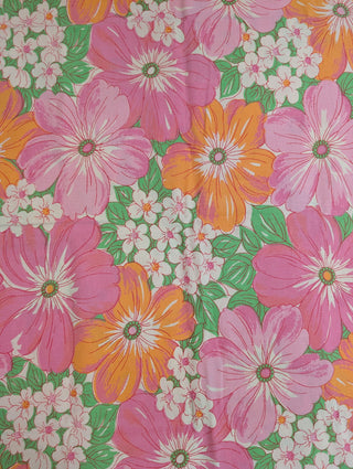Frances - set of 2 pillowcases - bright pink and orange floral illustration with lace edging - Artful Accumulator Boutique Vintage