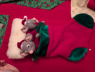 Fun Stocking with 3d Twin Mice and Music Box - Artful Accumulator Boutique Vintage