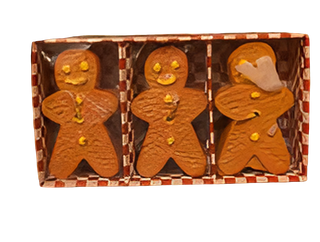 Gingerbread Man Holiday Christmas Candles in red and white checked box - Artful Accumulator Boutique Vintage