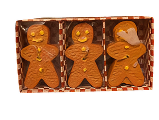 Gingerbread Man Holiday Christmas Candles in red and white checked box - Artful Accumulator Boutique Vintage