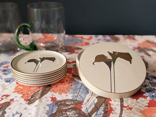 Golden Calla Lily coasters with storage box -  - #tag1# - #tag2# - #tag3# - #tag4# - the Artful Accumulator's Vintage Boutique