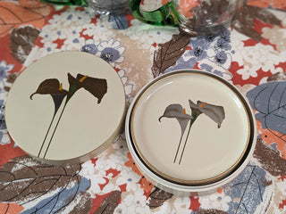 Golden Calla Lily coasters with storage box -  - #tag1# - #tag2# - #tag3# - #tag4# - the Artful Accumulator's Vintage Boutique