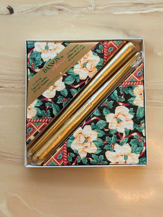 Golden candles and holiday napkins with original packaging - Artful Accumulator Boutique Vintage