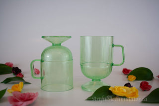 "Green Dream" melamine mugs with decorative foot and stem, set of two -  - #tag1# - #tag2# - #tag3# - #tag4# - the Artful Accumulator's Vintage Boutique