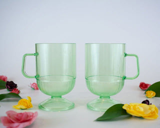 BETA__"Green Dream" melamine mugs with decorative foot and stem, set of two -  - #tag1# - #tag2# - #tag3# - #tag4# - the Artful Accumulator's Vintage Boutique