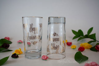 Happy Anniversary SET with gold rim & text, SET of 2 -  - #tag1# - #tag2# - #tag3# - #tag4# - the Artful Accumulator's Vintage Boutique