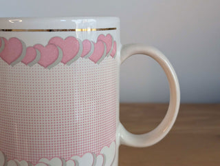 Hearts Mug with pink dot gradient and gold line - Artful Accumulator Boutique Vintage