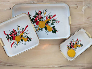 Holiday themed three-tray set with wrapped handles - Artful Accumulator Boutique Vintage