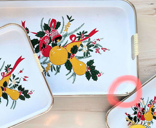 Holiday themed three-tray set with wrapped handles - Artful Accumulator Boutique Vintage