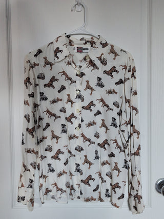 motif chien, chemisier boutonné avec boutons nacrés Simon Chang