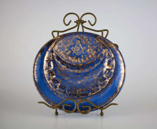 Large ashtray with Freemasons symbol, blue glaze with gold lustre sponge painting -  - #tag1# - #tag2# - #tag3# - #tag4# - the Artful Accumulator's Vintage Boutique